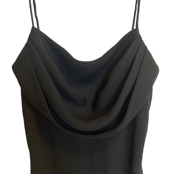Jump Black Dress Spaghetti Strap Lined Sheer Overlay Draped Cowl Neck Size 7/8 - Picture 2 of 8
